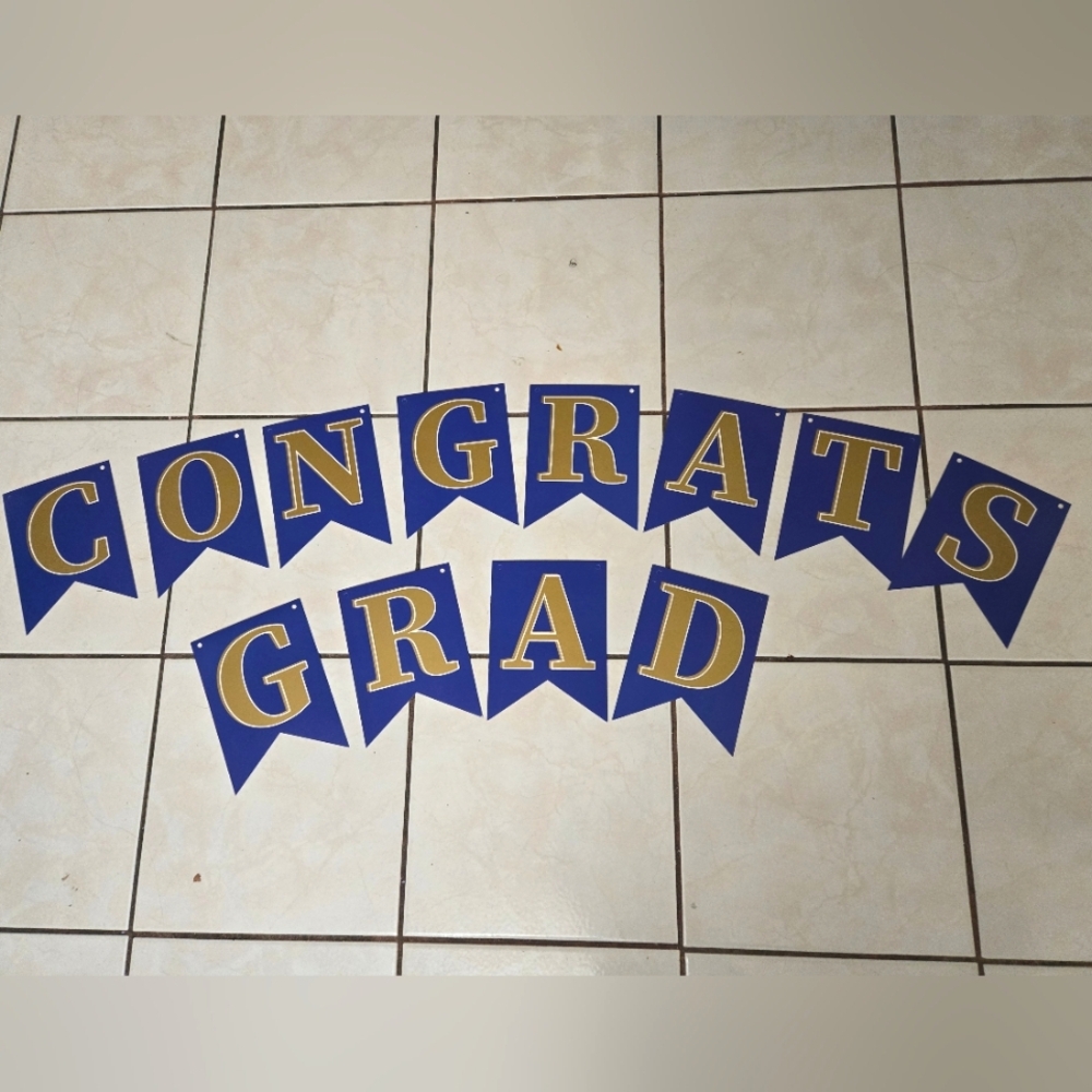 Blue and Gold Graduation Banner.  Congrats Grad Banner.